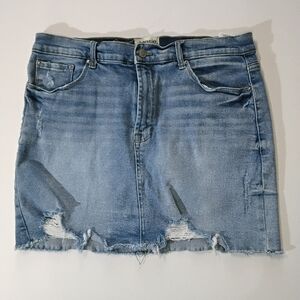 Kensie Jean Skirt‎ Womens 10 Vintage Luxe Light Wash Distressed Denim 90s Style